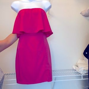 Hot pink off shoulder mini dress